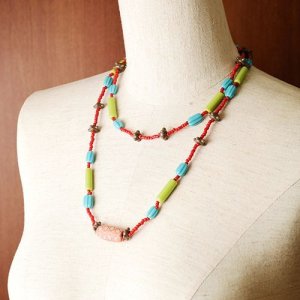 画像5: ホンマトモコ　「寄木細工モザイク玉のロングネックレス」