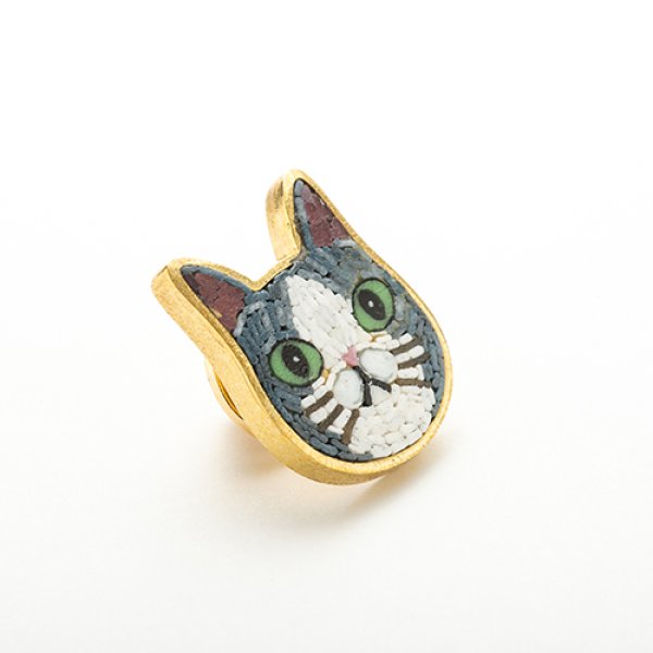 サファイア猫モチーフ ホワイトゴールド ピンブローチ【品質